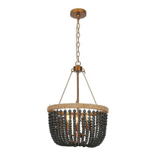 Amaranth 3-Light 16" Coastal Black Chandelier, Wood Beads & Ropes