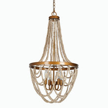 Mushrooms 4-Light 18" Coastal Brushed Gold Chandelier, Wood Beads