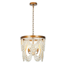 Amaranth 4-Light 16" Coastal Gold Chandelier, Wood Beads