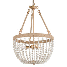 Vernicagin 3-Light Modern Gold Chandelier, Woven Rope, Metal Beads