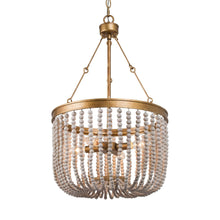 Lanstidiyma 4-Light 16" Coastal Gold Chandelier, Wood Beads