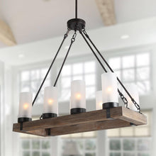 Patamotasy 8-Light 30-in Black&Wood Farmhouse Rectangle Kitchen Island Light