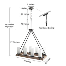 Patamotasy 8-Light 30-in Black&Wood Farmhouse Rectangle Kitchen Island Light