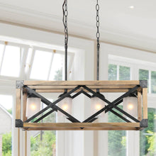 Crebason 4-Light Large Black&Wood Farmhouse Rectangle Kitchen Island Light