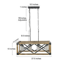 Crebason 4-Light Large Black&Wood Farmhouse Rectangle Kitchen Island Light