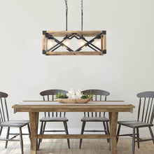 Crebason 4-Light Large Black&Wood Farmhouse Rectangle Kitchen Island Light