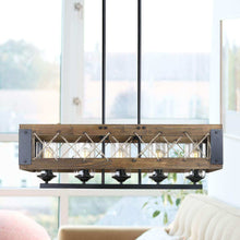 Eriogonum 5-Light 32-in Black&Wood Farmhouse Rectangle Kitchen Island Light
