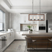 4-Light 29-in Black Farmhouse Rectangle Kitchen Island Light with Frosted Glass