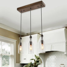 Bramblett 3-Light 21-in Black&Wood Farmhouse Cluster Kitchen Island Light
