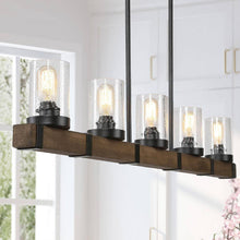 Lontherming 5-Light 43-in Black&Wood Farmhouse Rectangle Kitchen Island Light