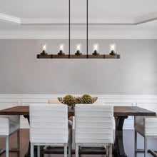 Lontherming 5-Light 43-in Black&Wood Farmhouse Rectangle Kitchen Island Light