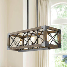 Teloroay 3-Light 23.5-in Black&Wood Farmhouse Rectangle Kitchen Island Light