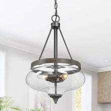 Anasipia 3-Light 13" Farmhouse Glass Black Chandelier, Faux Wood