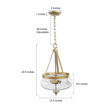 Tethysia 3-Light 13" Famrhouse Gold Chandelier, Bowl Shape Glass
