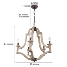 Hymunpthera 5-Light 23" Farmhouse/Rustic Wood Chandelier, Latern