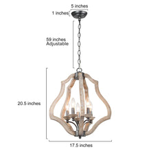 5-Light 17.5" Farmhouse Wood Chandelier, Lantern, Wood Finish