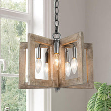 5-Light 14" Farmhouse Wood Chandelier, Fan, Wood Finish