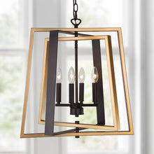 Dendrophylax 4-Light 20" Modern Black&Gold Chandelier, Geometric Frame