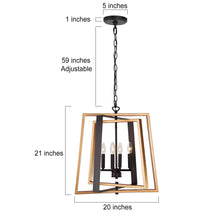 Dendrophylax 4-Light 20" Modern Black&Gold Chandelier, Geometric Frame