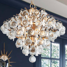 Limerence 3-Light 15" Glam Gold Chandelier, Tiered Crystal Spheres