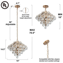 Limerence 3-Light 15" Glam Gold Chandelier, Tiered Crystal Spheres