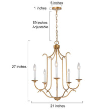 Radishment 5-Light 22" Modern Brushed Gold Chandelier, Candlestick