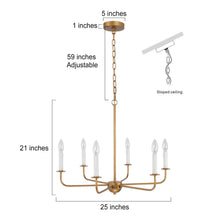 Wiatority 6-Light 25" Modern Gold Chandelier, Candlesticks