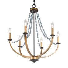Enjinqu 6-Light 25" Modern Gold Chandelier, Candlesticks, Crystal Beads