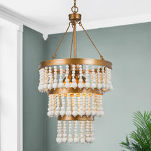 Rutilar 6-Light 16" Coastal Gold Chandelier, Tiered Wood Beads