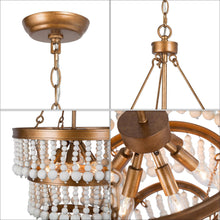 Rutilar 6-Light 16" Coastal Gold Chandelier, Tiered Wood Beads