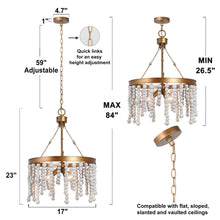 Rutilar 3-Light 17" Coastal Gold and White Chandelier, Wood Beads