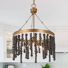 Rutilar 3-Light 17" Coastal Black and Gold Chandelier, Wood Beads