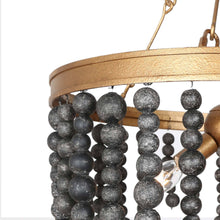 Rutilar 3-Light 17" Coastal Black and Gold Chandelier, Wood Beads