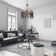 Rutilar 3-Light 17" Coastal Black and Gold Chandelier, Wood Beads