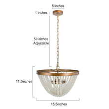 Nymphaea 3-Light 15.5" Coastal Gold&White Chandelier, Wood Beads