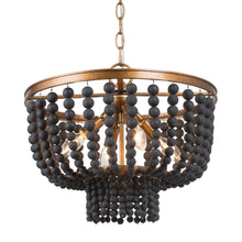 Cassandralic 4-Light 16" Coastal Black Chandelier, Wood Beads