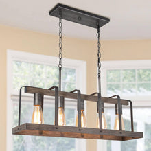 Flipped 5-Light 28-in Black&Wood Farmhouse Rectangle Kitchen Island Light