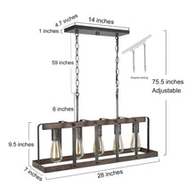 Flipped 5-Light 28-in Black&Wood Farmhouse Rectangle Kitchen Island Light