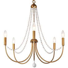Alvin 5-Light 25" Modern Gold Chandelier, Candlesticks, Wood Beads