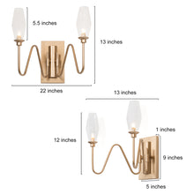 2-Light Modern Gold Wall with Clear Glass Wine Cup Wall Sconces