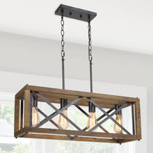 Crebason 4-Light 27.5-in Black&Wood Farmhouse Rectangle Kitchen Island Light