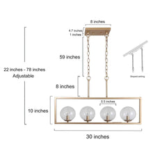 Tyrone 4-Light 30" Modern Globe Glass Gold Chandelier, Rectangle