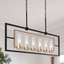Nymphaea 6-Light 37.5" Modern Black & Gold Chandelier, Rectangle