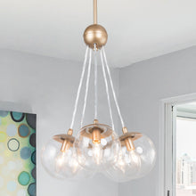Serenitee 5-Light 16.5" Modern Gold Chandelier, Clear Globe Glass