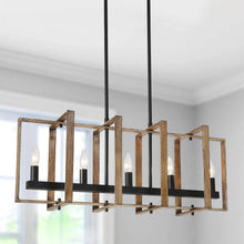 Caninavallar 5-Light 31.5-in Black&Wood Farmhouse Rectangle Kitchen Island Light