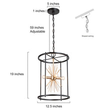 Iianmin 4-Light 13"Modern Black & Brass Chandelier, Cylinder Frame