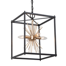 Hengrava 4-Light 12"Modern Black and Gold Chandelier, Square Frame