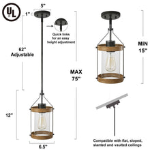 Lyranelle 1-Light Mini Wood Farmhouse Pendant Light Fixtures