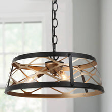 Transylvania 3-Light 15" Modern Black&Gold Chandelier, Frame Drum