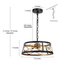 Transylvania 3-Light 15" Modern Black&Gold Chandelier, Frame Drum